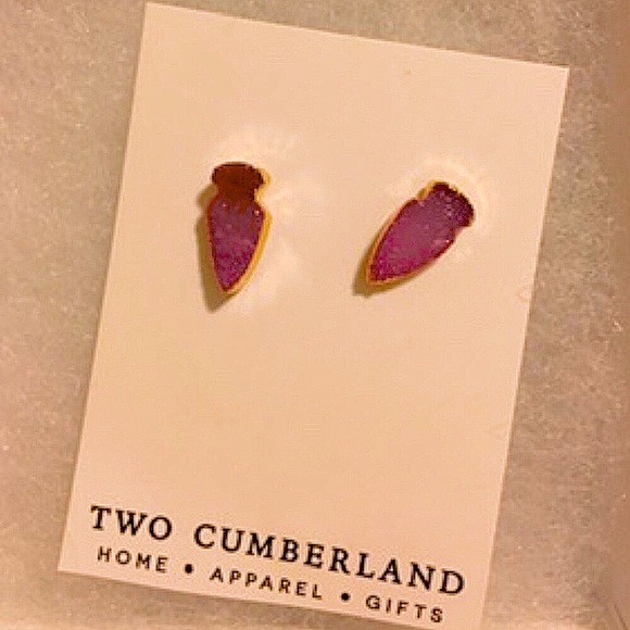 PURPLE PINK DRUZY STYLE EARRINGS  GOLD TONE POSTS - Picture 3 of 8